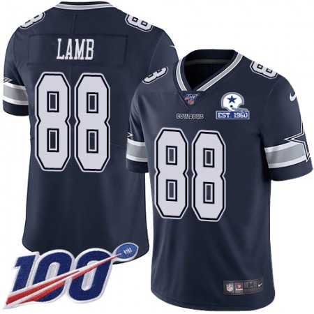 Nike Cowboys #88 CeeDee Lamb Navy Blue Team Color Men's Stitched With Established In 1960 Patch NFL 100th Season Vapor Untouchable Limited Jersey