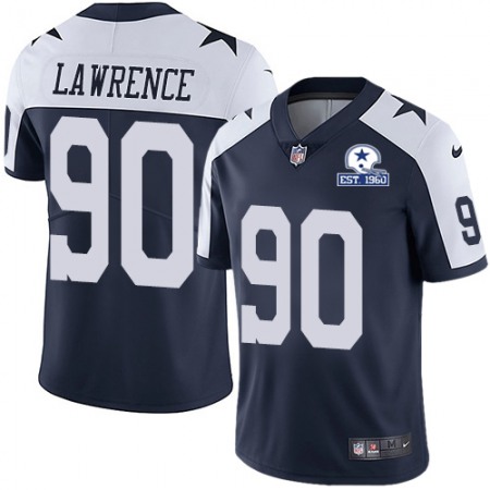 Nike Cowboys #90 DeMarcus Lawrence Navy Blue Thanksgiving Men's Stitched With Established In 1960 Patch NFL Vapor Untouchable Limited Throwback Jersey