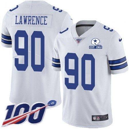 Nike Cowboys #90 DeMarcus Lawrence White Men's Stitched With Established In 1960 Patch NFL 100th Season Vapor Untouchable Limited Jersey