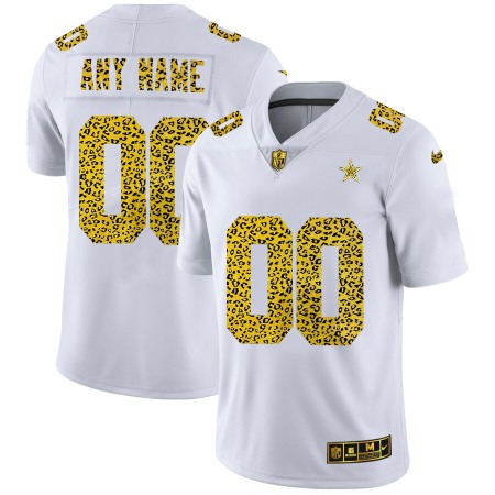 Dallas Cowboys Custom Men's Nike Flocked Leopard Print Vapor Limited NFL Jersey White