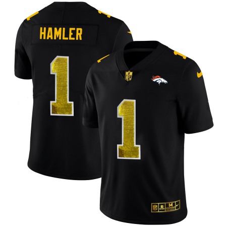 Denver Broncos #1 KJ Hamler Men's Black Nike Golden Sequin Vapor Limited NFL Jersey