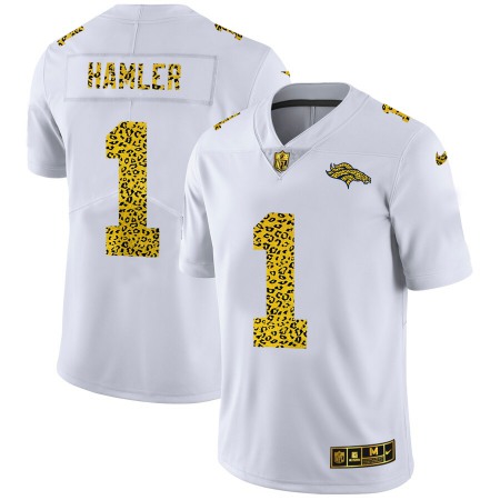 Denver Broncos #1 KJ Hamler Men's Nike Flocked Leopard Print Vapor Limited NFL Jersey White