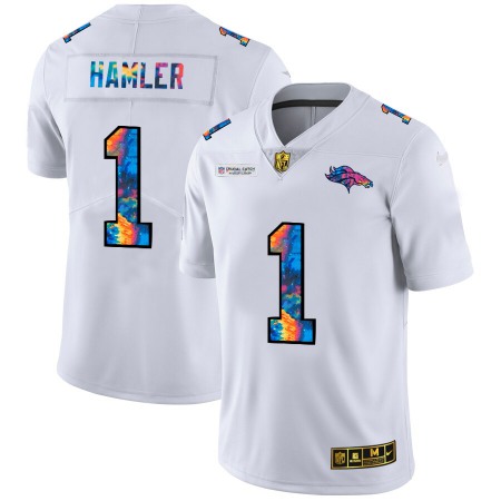 Denver Broncos #1 KJ Hamler Men's White Nike Multi-Color 2020 NFL Crucial Catch Limited NFL Jersey