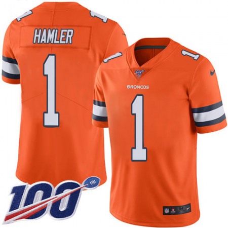 Nike Broncos #1 KJ Hamler Orange Men's Stitched NFL Limited Rush 100th Season Jersey