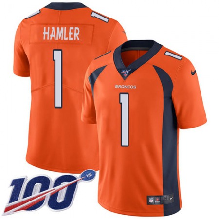 Nike Broncos #1 KJ Hamler Orange Team Color Men's Stitched NFL 100th Season Vapor Untouchable Limited Jersey