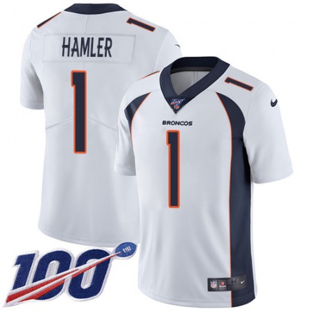 Nike Broncos #1 KJ Hamler White Men's Stitched NFL 100th Season Vapor Untouchable Limited Jersey