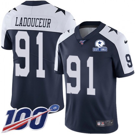 Nike Cowboys #91 L.P. Ladouceur Navy Blue Thanksgiving Men's Stitched With Established In 1960 Patch NFL 100th Season Vapor Untouchable Limited Throwback Jersey
