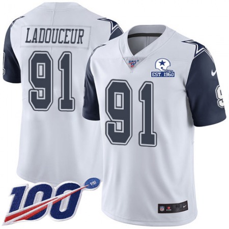 Nike Cowboys #91 L.P. Ladouceur White Men's Stitched With Established In 1960 Patch NFL Limited Rush 100th Season Jersey
