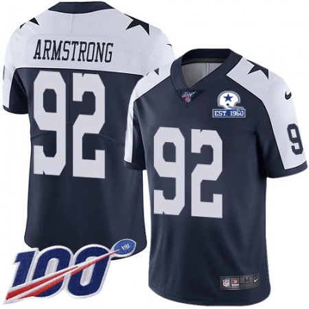 Nike Cowboys #92 Dorance Armstrong Navy Blue Thanksgiving Men's Stitched With Established In 1960 Patch NFL 100th Season Vapor Untouchable Limited Throwback Jersey