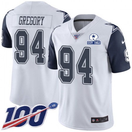 Nike Cowboys #94 Randy Gregory White Men's Stitched With Established In 1960 Patch NFL Limited Rush 100th Season Jersey