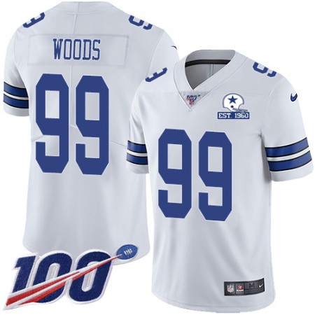 Nike Cowboys #99 Antwaun Woods White Men's Stitched With Established In 1960 Patch NFL 100th Season Vapor Untouchable Limited Jersey