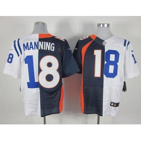 Nike Broncos #18 Peyton Manning Navy Blue/White Men's Stitched NFL Elite Split Colts Jersey