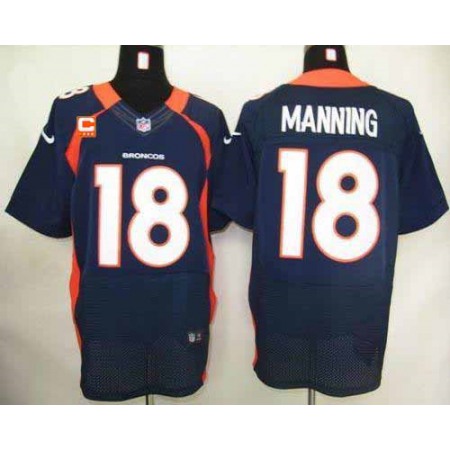Nike Broncos #18 Peyton Manning Navy Blue With C Patch Men's Stitched NFL Elite Jersey