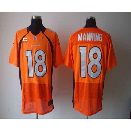 Nike Broncos #18 Peyton Manning Orange Team Color With C Patch Men's Stitched NFL Elite Jersey