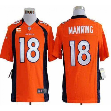 Nike Broncos #18 Peyton Manning Orange Team Color With C Patch Men's Stitched NFL Game Jersey