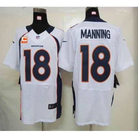 Nike Broncos #18 Peyton Manning White With C Patch Men's Stitched NFL Elite Jersey