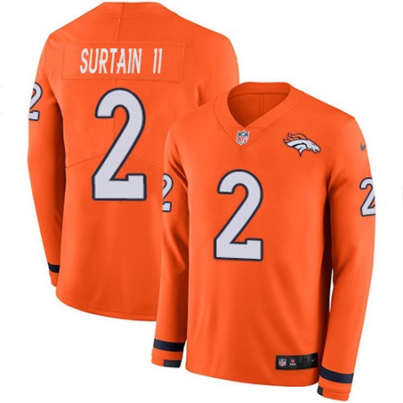 Nike Broncos #2 Patrick Surtain II Orange Team Color Men's Stitched NFL Limited Therma Long Sleeve Jersey
