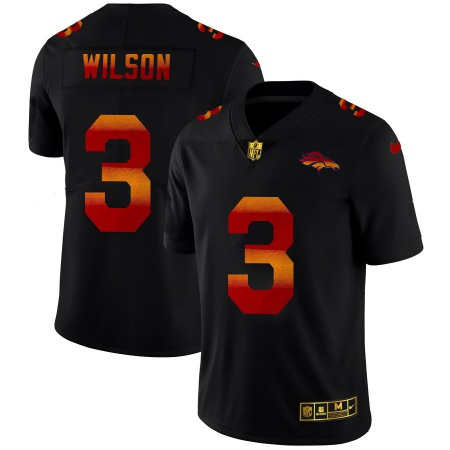 Denver Broncos #3 Russell Wilson Men's Black Nike Red Orange Stripe Vapor Limited NFL Jersey