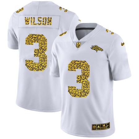 Denver Broncos #3 Russell Wilson Men's Nike Flocked Leopard Print Vapor Limited NFL Jersey White