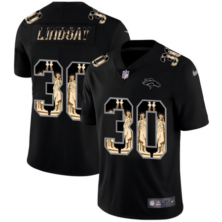 Denver Broncos #30 Phillip Lindsay Carbon Black Vapor Statue Of Liberty Limited NFL Jersey