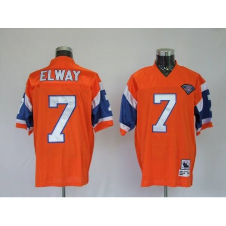 Mitchel & Ness Broncos #7 John Elway Orange With 75 Anniversary Patch Stitched Throwback NFL Jersey