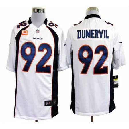 Nike Broncos #92 Elvis Dumervil White With C Patch Men's Stitched NFL Game Jersey