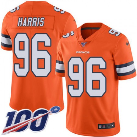 Nike Broncos #96 Shelby Harris Orange Men's Stitched NFL Limited Rush 100th Season Jersey