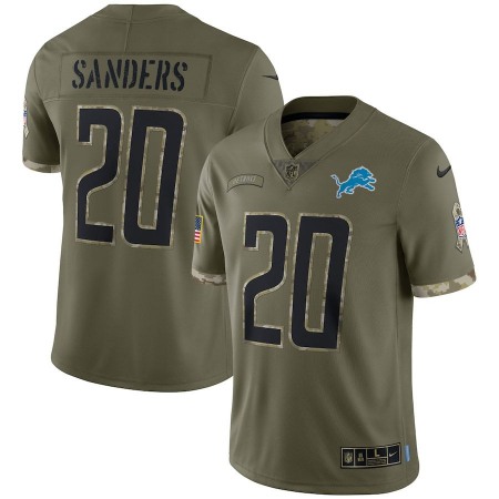 Detroit Lions #20 Barry Sanders Nike Men's 2022 Salute To Service Limited Jersey - Olive