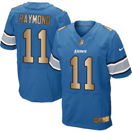 Nike Lions #11 Kalif Raymond Blue Team Color Men's Stitched NFL Elite Gold Jersey