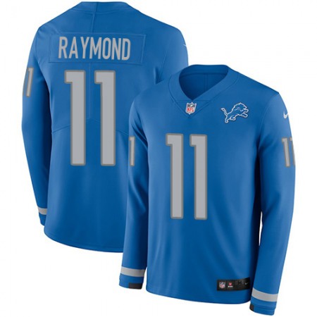 Nike Lions #11 Kalif Raymond Blue Team Color Men's Stitched NFL Limited Therma Long Sleeve Jersey