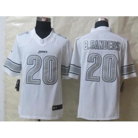 Nike Lions #20 Barry Sanders White Men's Stitched NFL Limited Platinum Jersey