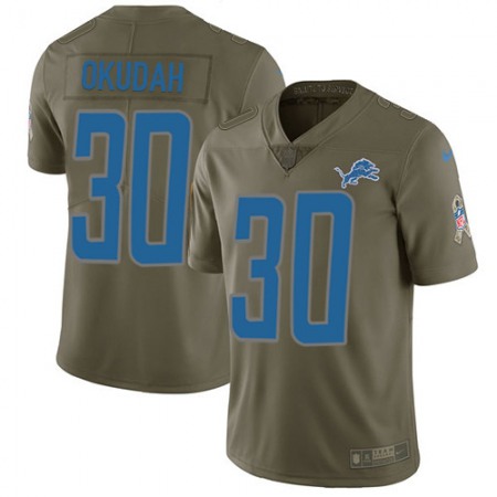 Nike Lions #30 Jeff Okudah Olive Men's Stitched NFL Limited 2017 Salute To Service Jersey