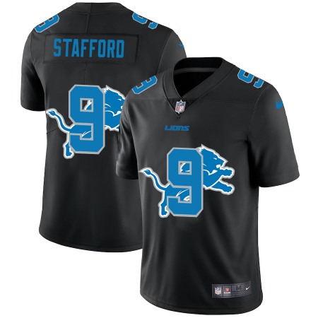 Detroit Lions #9 Matthew Stafford Men's Nike Team Logo Dual Overlap Limited NFL Jersey Black