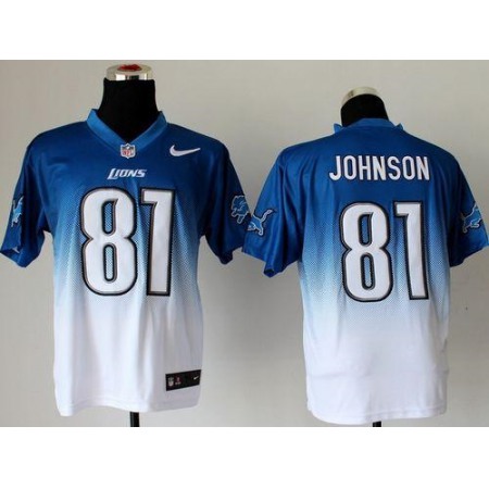Nike Lions #81 Calvin Johnson Blue/White Men's Stitched NFL Elite Fadeaway Fashion Jersey