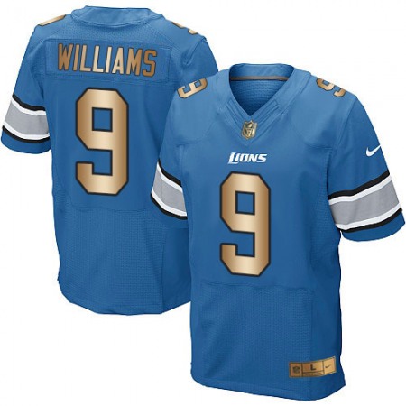 Nike Lions #9 Jameson Williams Blue Team Color Men's Stitched NFL Elite Gold Jersey