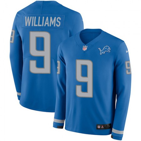 Nike Lions #9 Jameson Williams Blue Team Color Men's Stitched NFL Limited Therma Long Sleeve Jersey