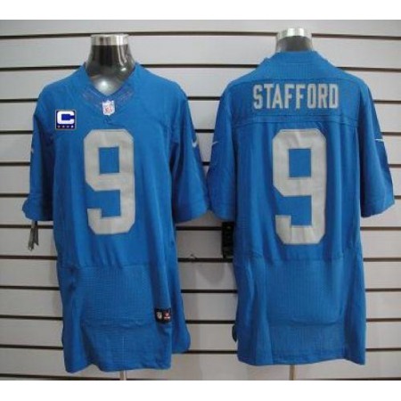 Nike Lions #9 Matthew Stafford Blue Alternate Throwback With C Patch Men's Stitched NFL Elite Jersey