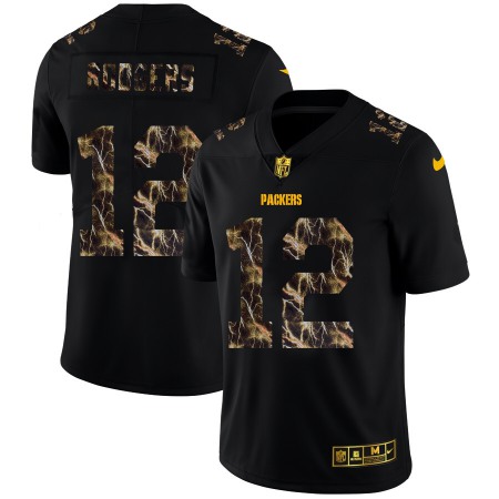 Green Bay Packers #12 Aaron Rodgers Men's Black Nike Flocked Lightning Vapor Limited NFL Jersey