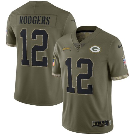 Green Bay Packers #12 Aaron Rodgers Nike Men's 2022 Salute To Service Limited Jersey - Olive