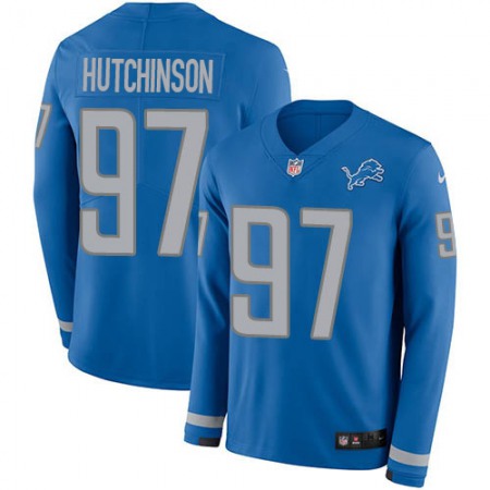 Nike Lions #97 Aidan Hutchinson Blue Team Color Men's Stitched NFL Limited Therma Long Sleeve Jersey