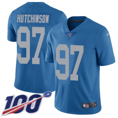 Nike Lions #97 Aidan Hutchinson Blue Throwback Men's Stitched NFL 100th Season Vapor Untouchable Limited Jersey