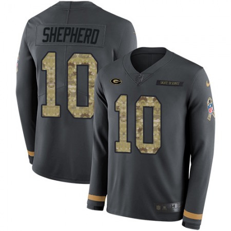 Nike Packers #10 Darrius Shepherd Anthracite Salute to Service Men's Stitched NFL Limited Therma Long Sleeve Jersey