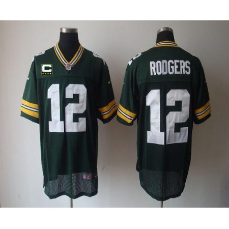 Nike Packers #12 Aaron Rodgers Green Team Color With C Patch Men's Stitched NFL Elite Jersey
