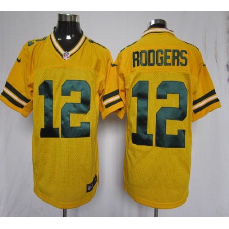 Nike Packers #12 Aaron Rodgers Yellow Alternate Men's Stitched NFL Elite Jersey