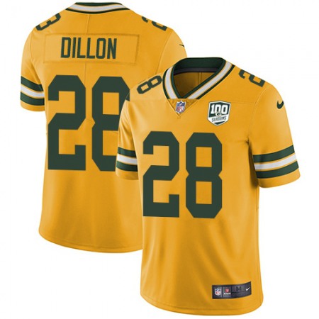 Nike Packers #28 AJ Dillon Yellow Men's 100th Season Stitched NFL Limited Rush Jersey