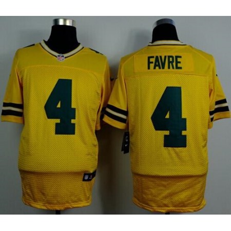 Nike Packers #4 Brett Favre Yellow Alternate Men's Stitched NFL Elite Jersey