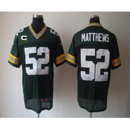 Nike Packers #52 Clay Matthews Green Team Color With C Patch Men's Stitched NFL Elite Jersey