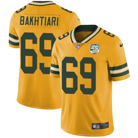 Nike Packers #69 David Bakhtiari Yellow Men's 100th Season Stitched NFL Limited Rush Jersey