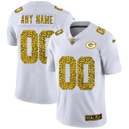 Green Bay Packers Custom Men's Nike Flocked Leopard Print Vapor Limited NFL Jersey White