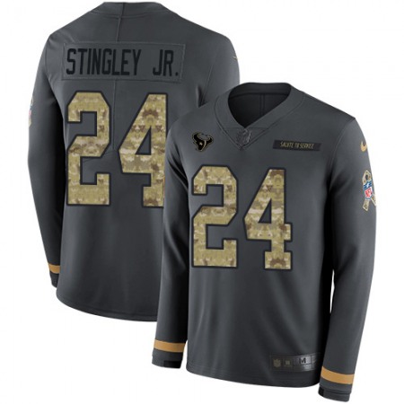 Nike Texans #24 Derek Stingley Jr. Anthracite Salute to Service Men's Stitched NFL Limited Therma Long Sleeve Jersey